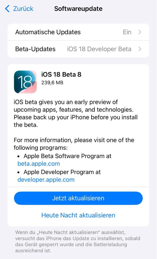 河东苹果手机维修分享苹果 iOS / iPadOS 18 开发者预览版 Beta 8 发布 